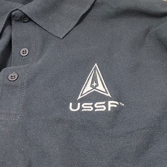 USSF United States Space Force Black Embroidered Logo Polo Short Sleeve Shirt L - Picture 2 of 9